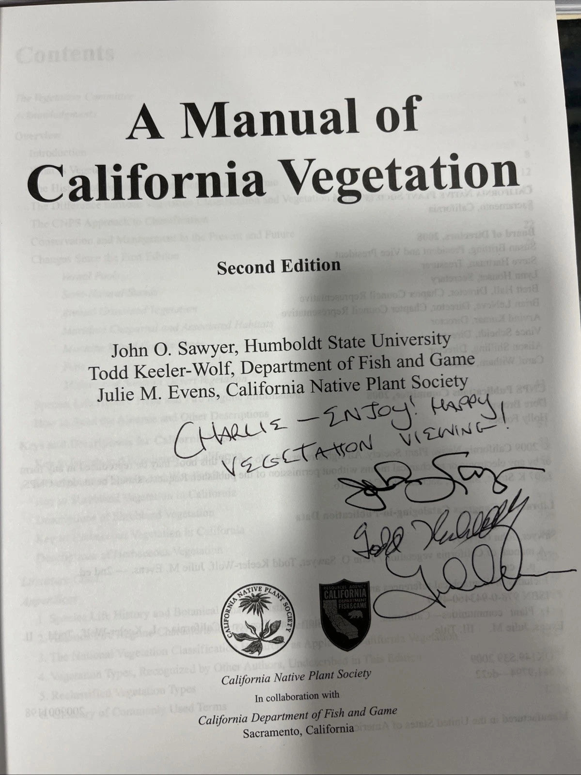 Manual of California Vegetation by John O. Sawyer…SIGNED BY 3 AUTHORS.