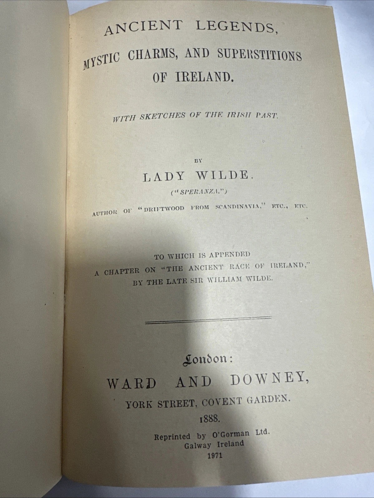 Lady Wilde Ancient Legends Of Ireland 1971 Edition