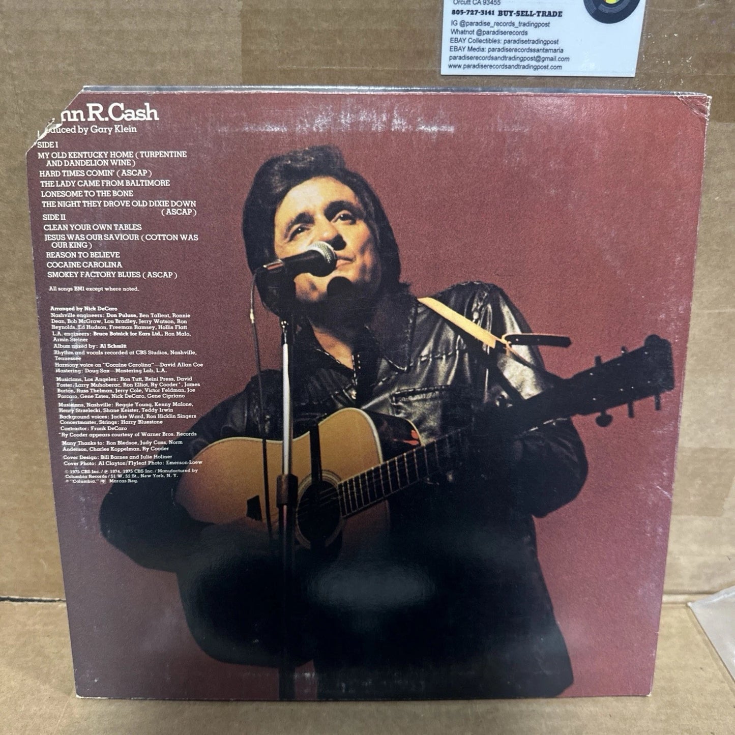 1975 John R. Cash Vinyl Record (KC 33370) white label and promo strip rare!