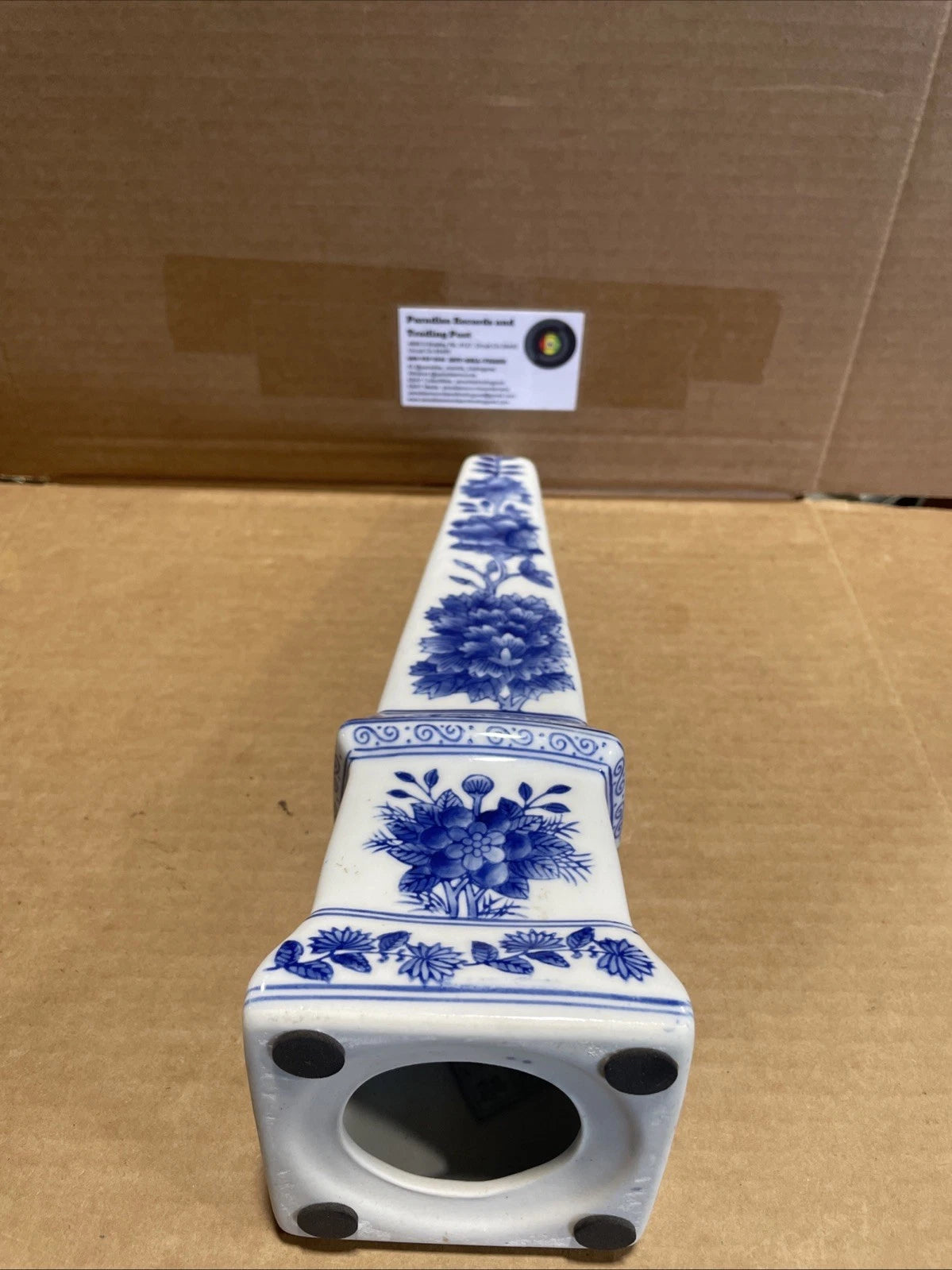 Neoclassical French Country Porcelain Blue and White Obelisk