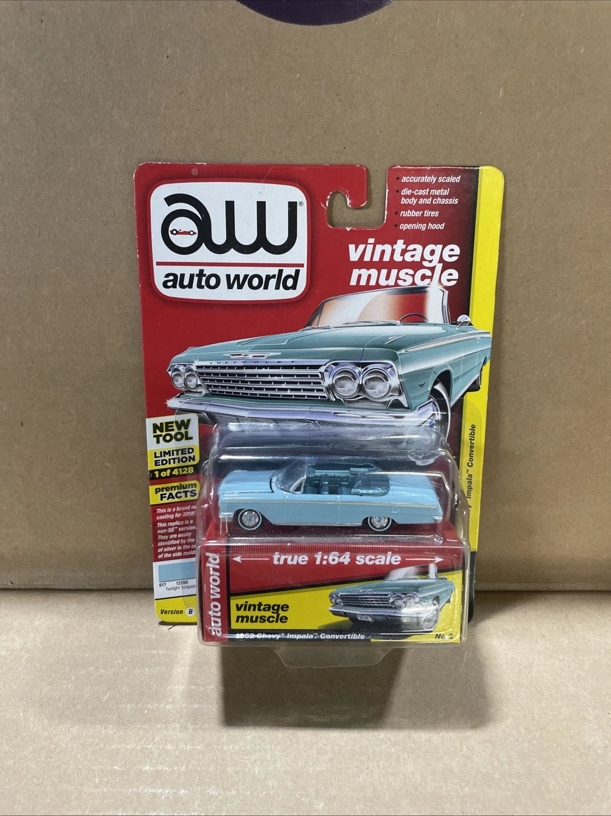 AUTO WORLD: "1962 Vintage Chevy Impala Convertible" 1:64 NIP- 2018