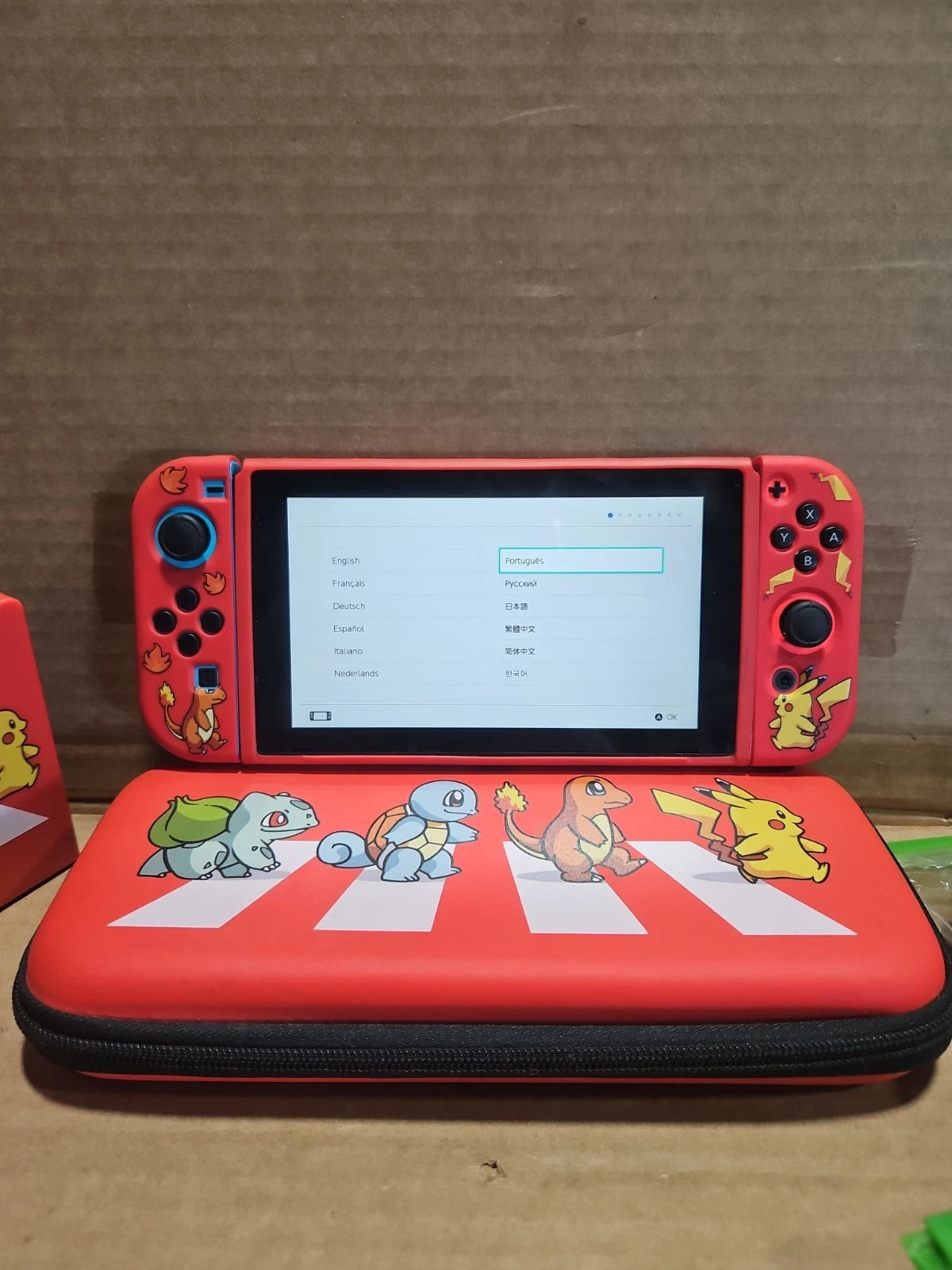 Nintendo Switch Console HAC-001 Neon Red/Blue Controllers Pokemon Themed Cases