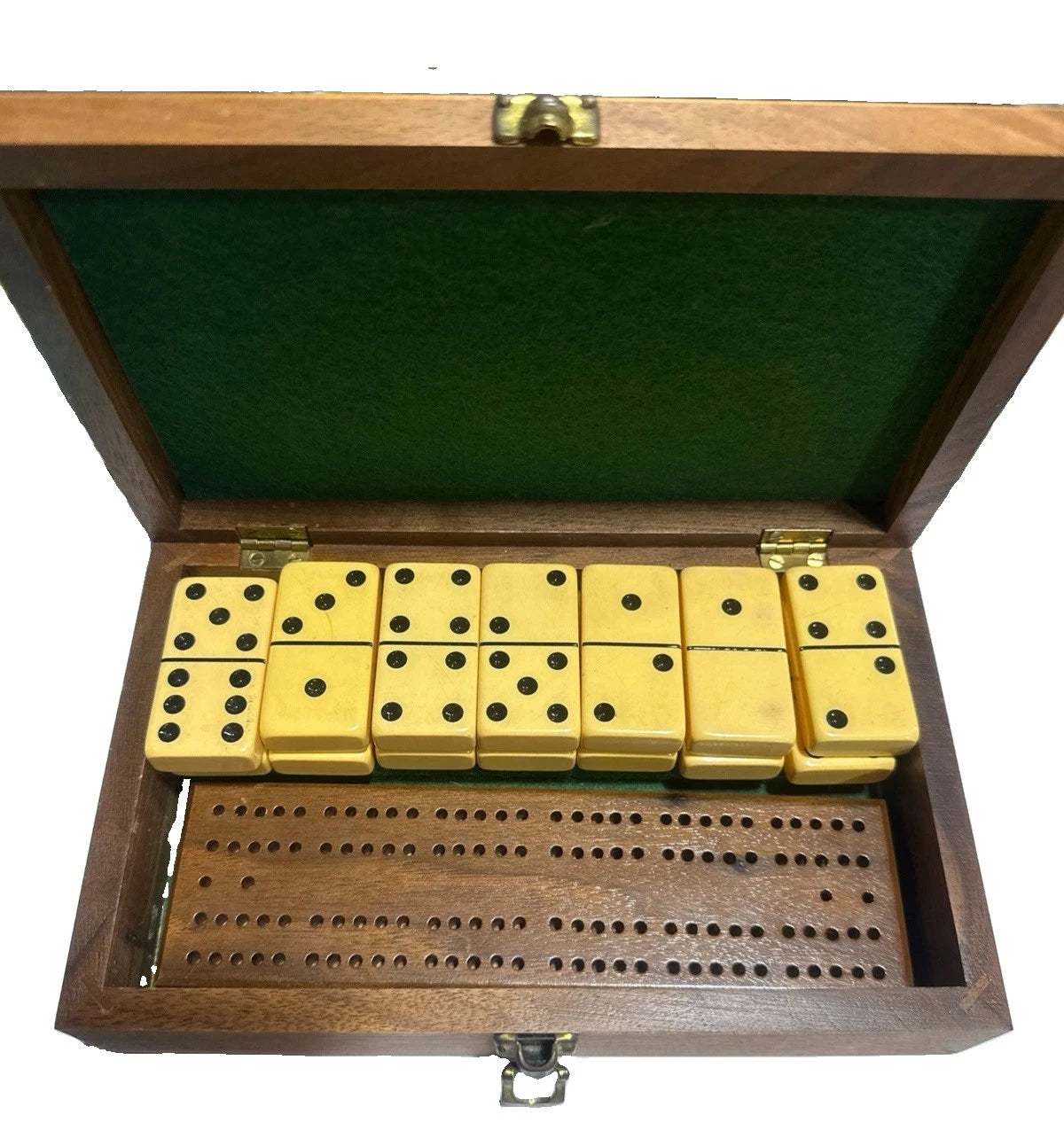 Bakelite Dominoes Butterscotch Color with Case Excellent With Cribbage