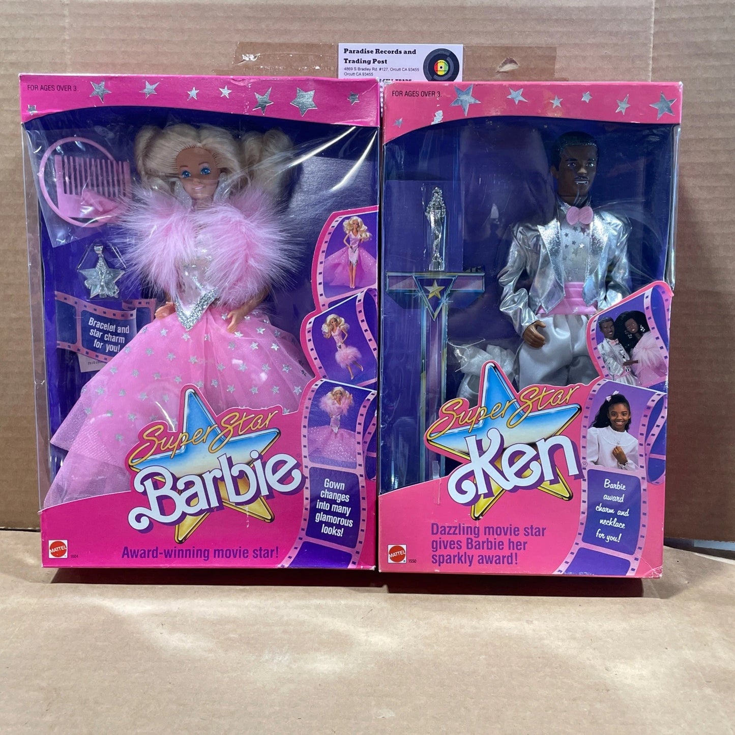 Vintage Super Star Barbie Ken 1550 1605 Mattel Movie Star Black 1988 80s NIB