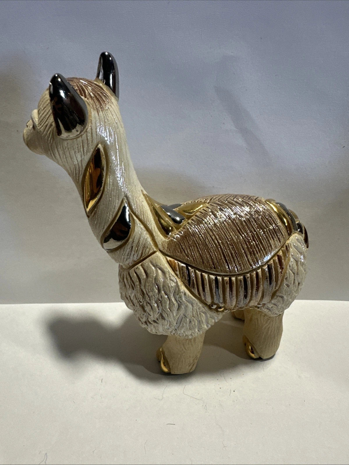 De Rosa Rinconada Pottery Llama Figurine Gold Accents 3 1/2" Tall