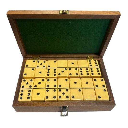 Bakelite Dominoes Butterscotch Color with Case Excellent With Cribbage