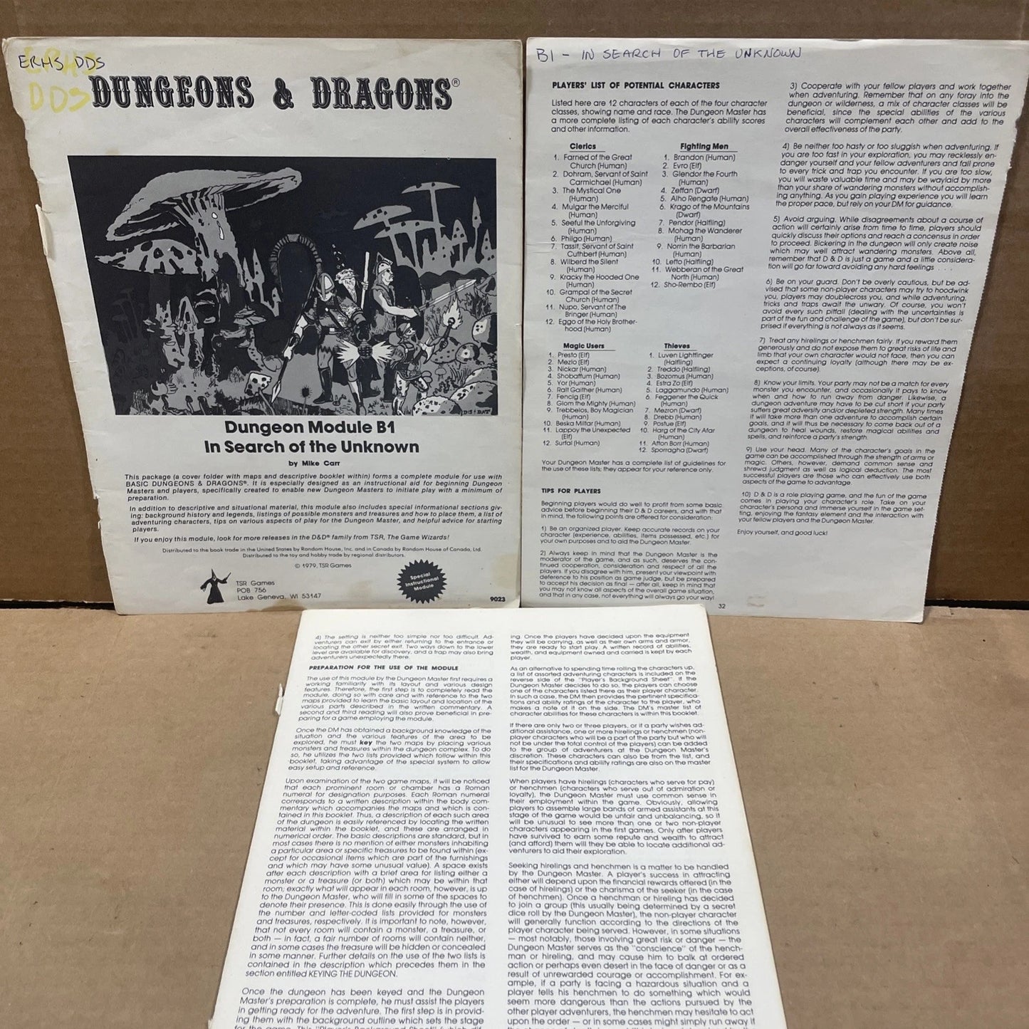 B1 In Search of the Unknown 9023 Advanced D&D Dungeons and Dragons 1st Run 1979