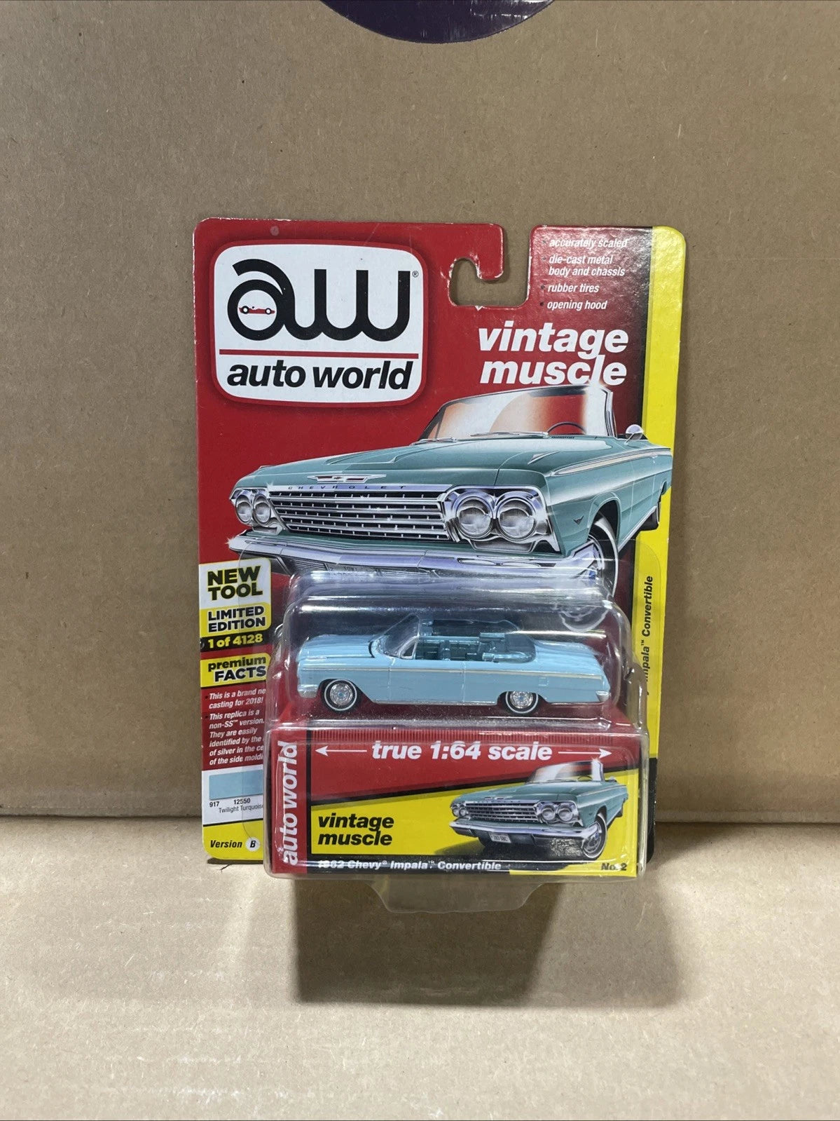 AUTO WORLD: "1962 Vintage Chevy Impala Convertible" 1:64 NIP- 2018