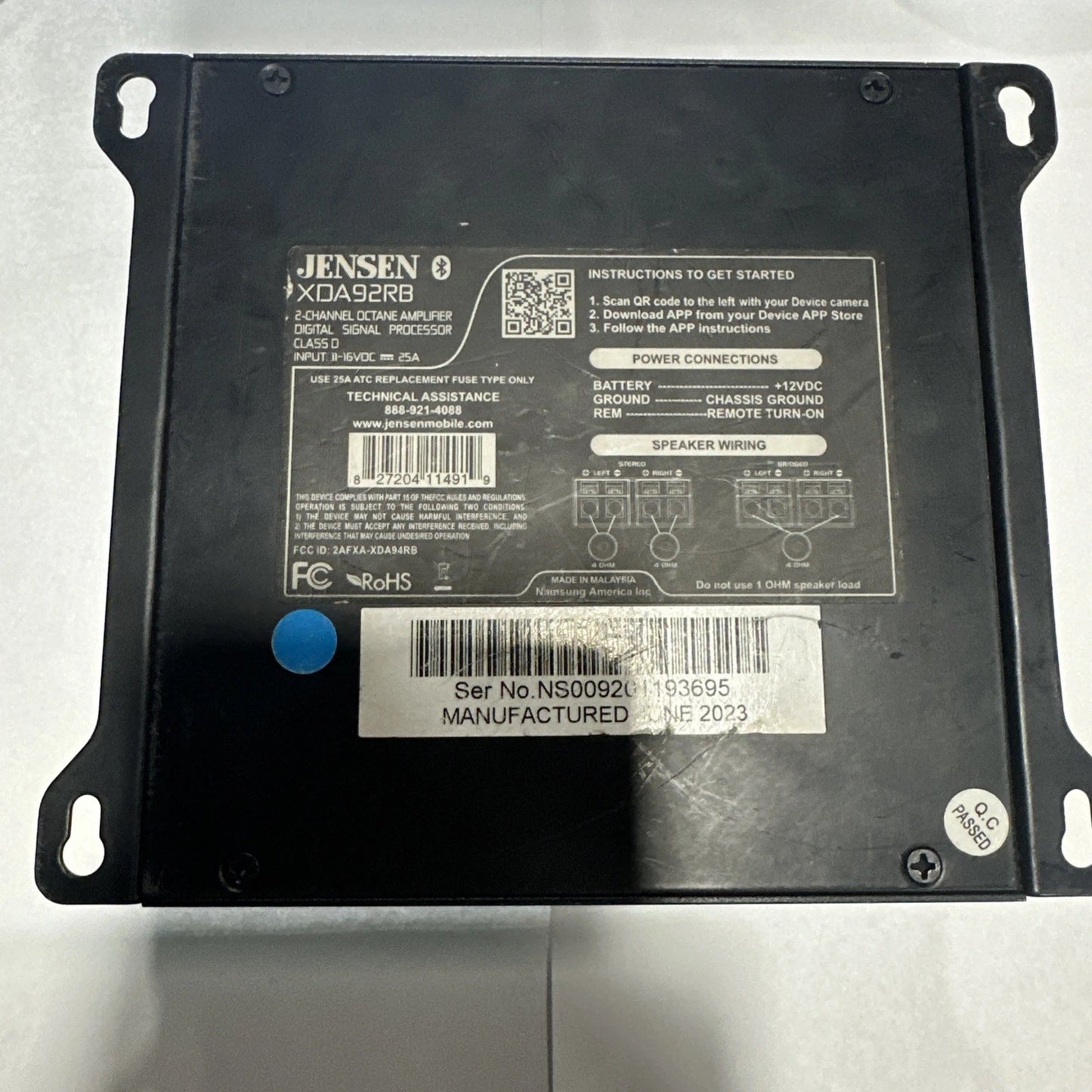 Jensen XDA92RB 600W 2 Channel Car Amplifier Untested