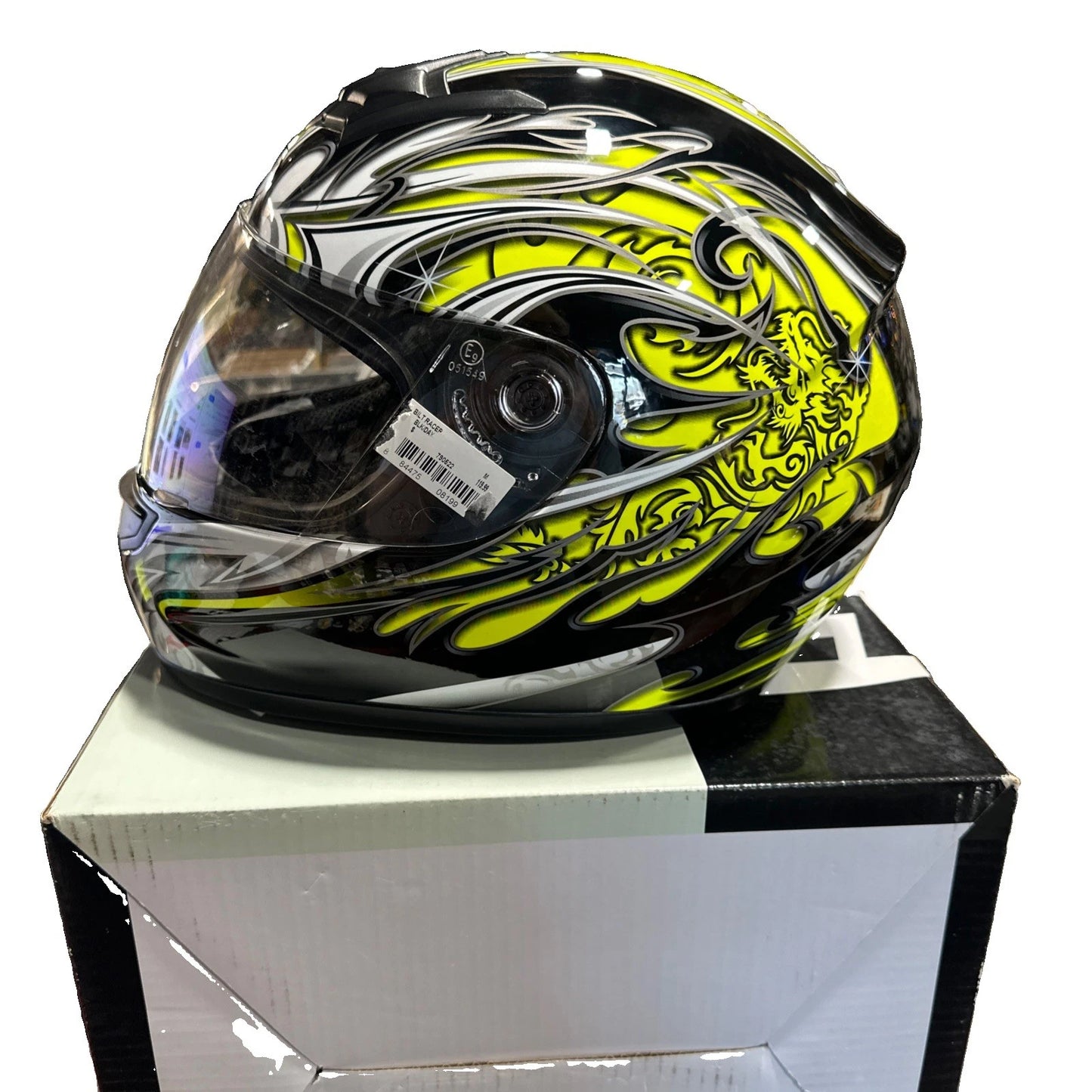 BILT LEGACY/BLH73 Full-Face Motorcycle Helmet - M, Black/Green With Box And Bag