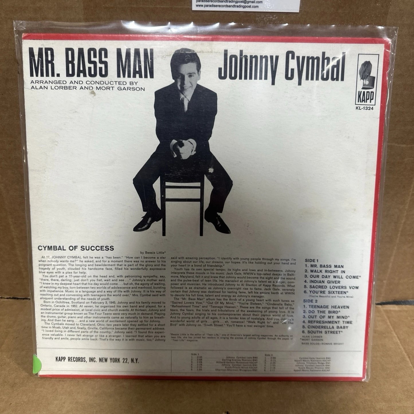 Johnny Cymbal Mr. Bass Man All The Hits LP Kapp KL 1324 Canada Doo Wop vg+