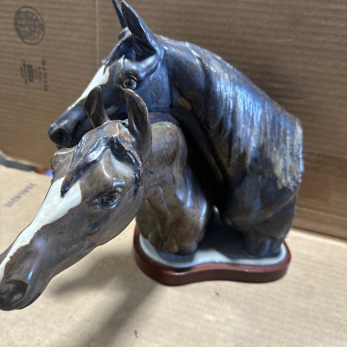 LLADRO 2 HORSE HEADS PORCELAIN SCULPTURE 3511 DESIGNED BY JOSE ROIG 1970 RARE