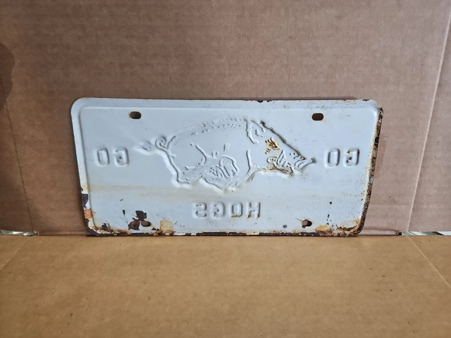 Vintage 1960s Go Hogs Go University of Arkansas Football License Plate Rare