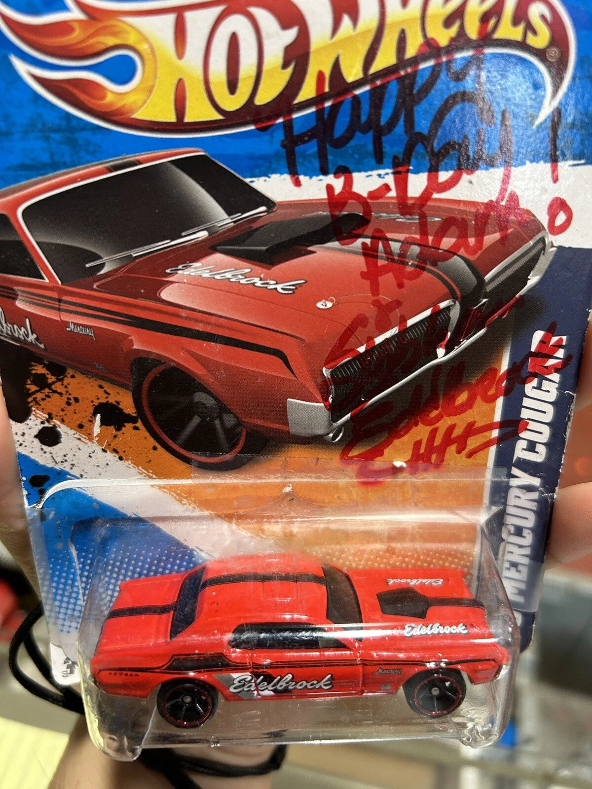 Hot Wheels Edelbrock Signed Card 68 Mercury Cougar