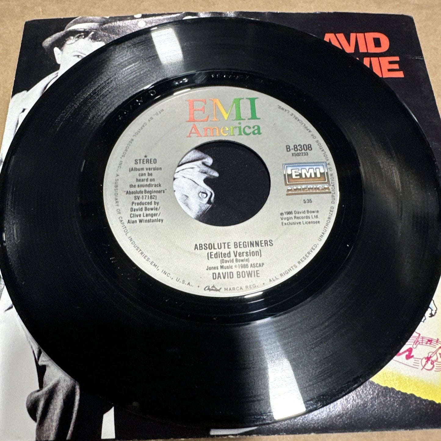 OPENED- EMI AMERICA RECORDS- DAVID BOWIE "Absolute Beginners" 7-INCH SINGLE