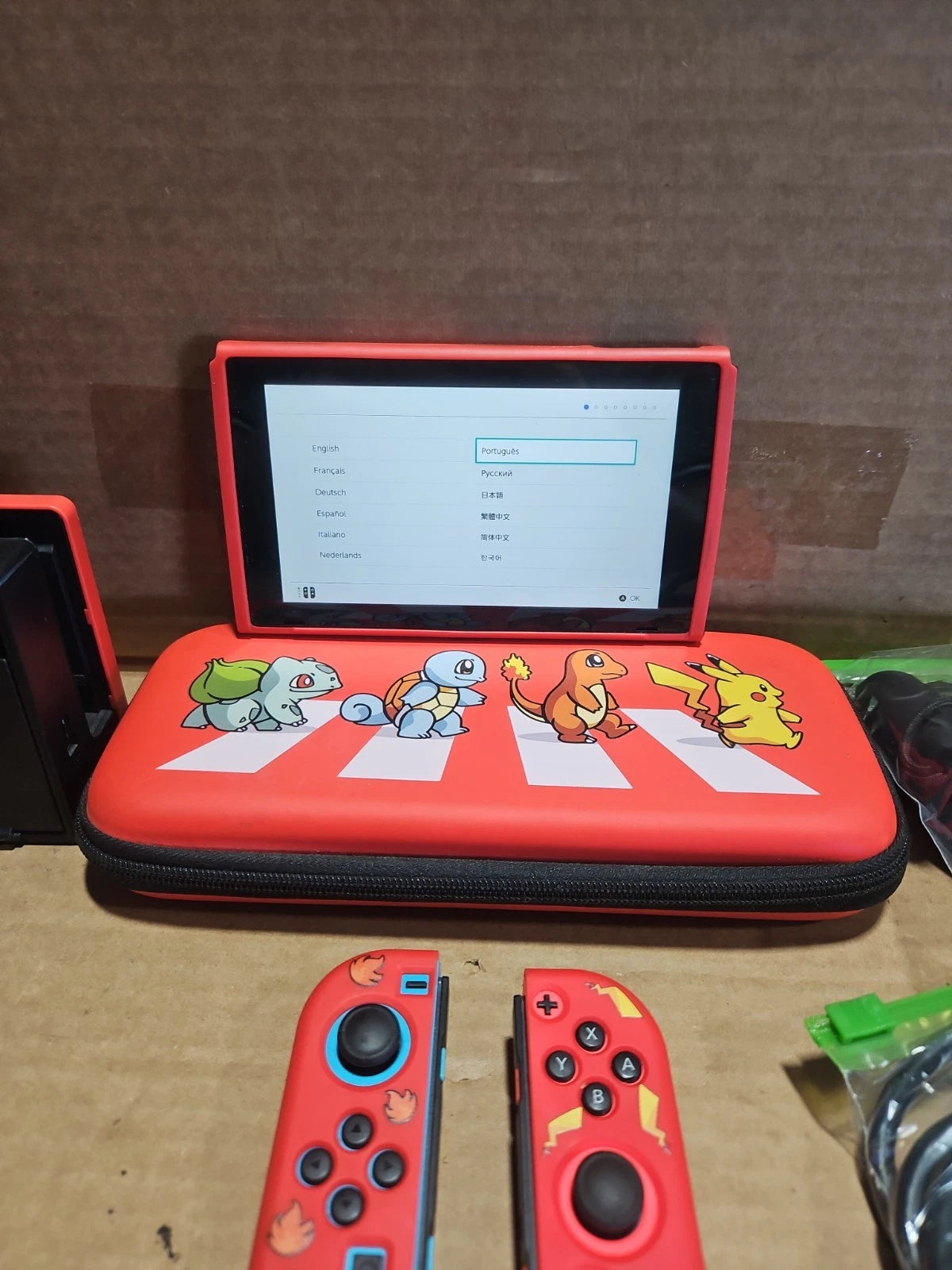 Nintendo Switch Console HAC-001 Neon Red/Blue Controllers Pokemon Themed Cases