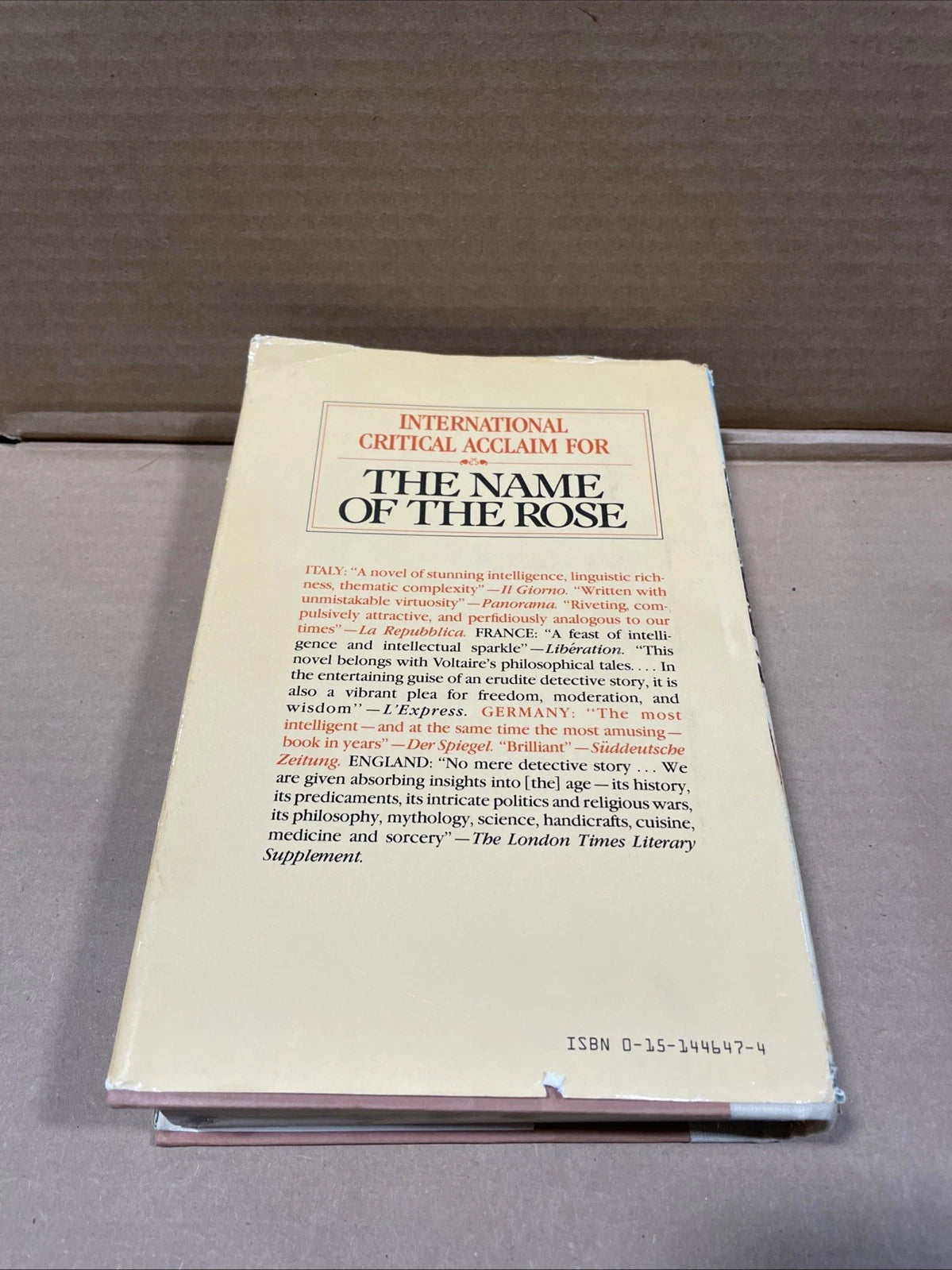Vintage The Name Of The Rose Umberto Eco HC DJ Beige Harcourt 1983 USA