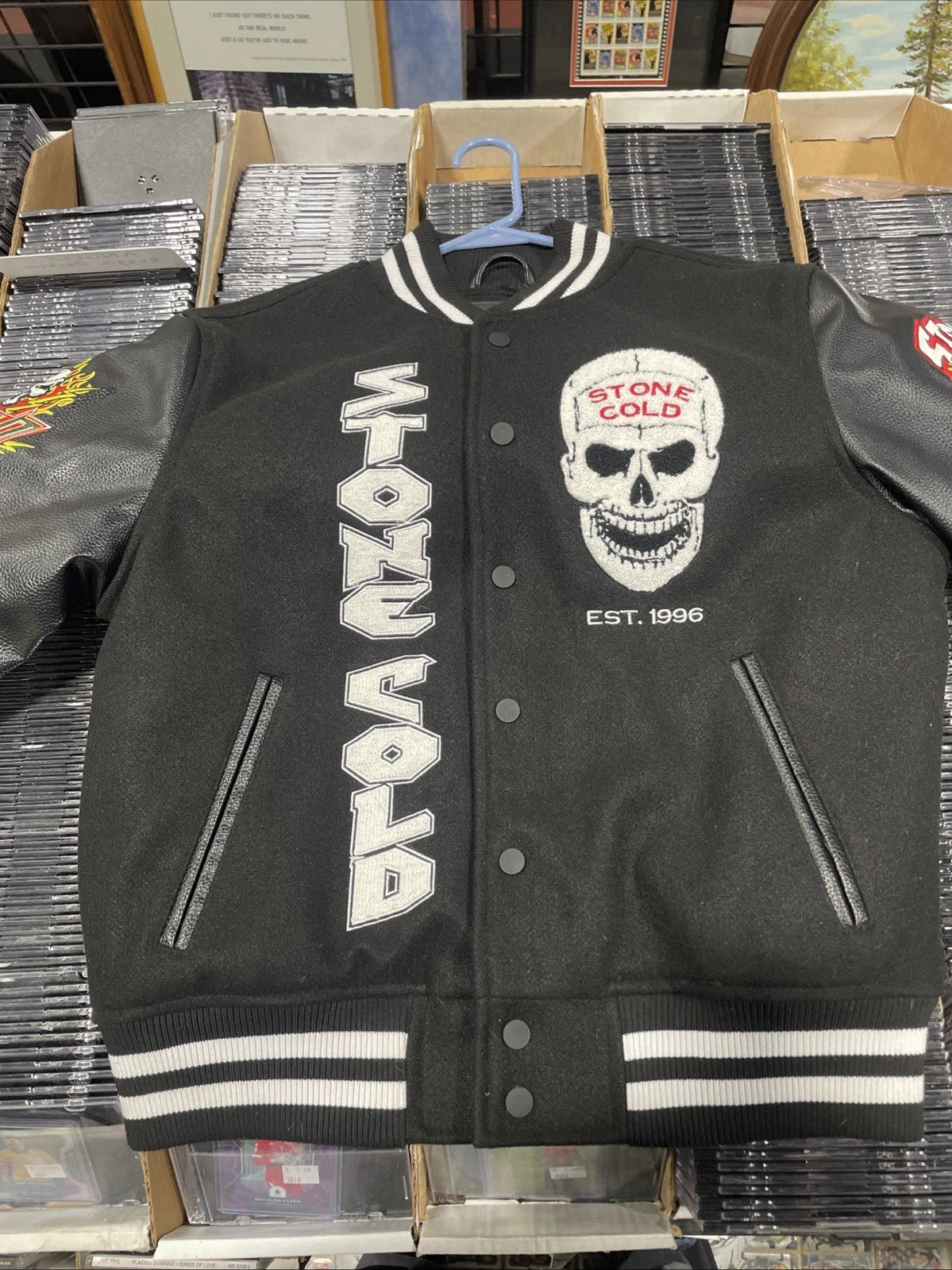 WWE x SP Letterman Jacket Stone Cold Steve Austin 3:16 Black Size Small
