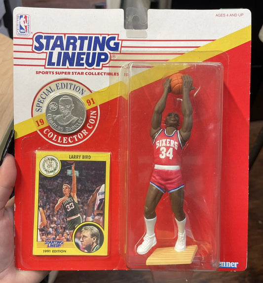 Starting Lineup Larry Bird Celtics Error Card w Charles Barkley Figure 1991