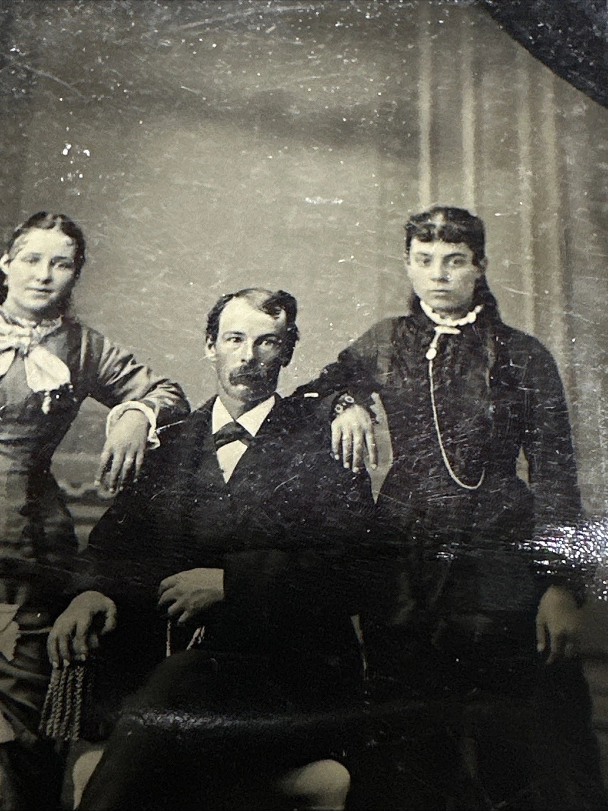 Antique Tintype Photo Of Family One Girl Smiling 2inch X 3 1/3inch