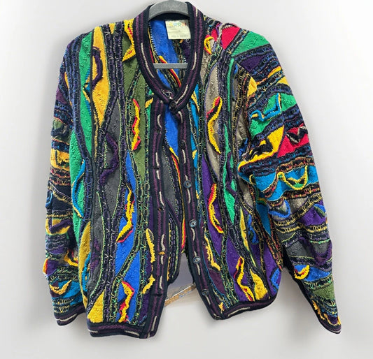 COOGI Australia Sweater Colorful Cardigan Metal Button Up Small Cotton 3D Cables