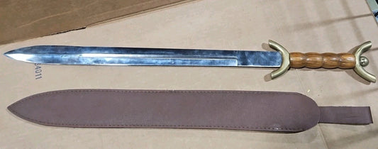 31″ Celtic War Sword With Leather Sheath Stainless Steel Blade Wooden Handle