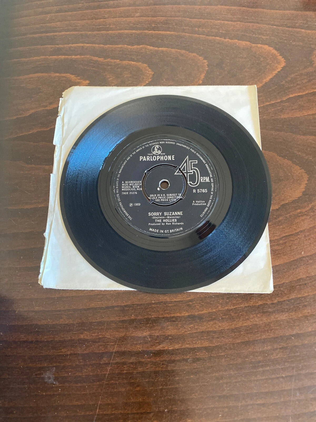 Vtg HOLLIES, SORRY SUZANNE/NOT THAT WAY AT ALL, PARLOPHONE 7INCH 45RPM UK IMPORT
