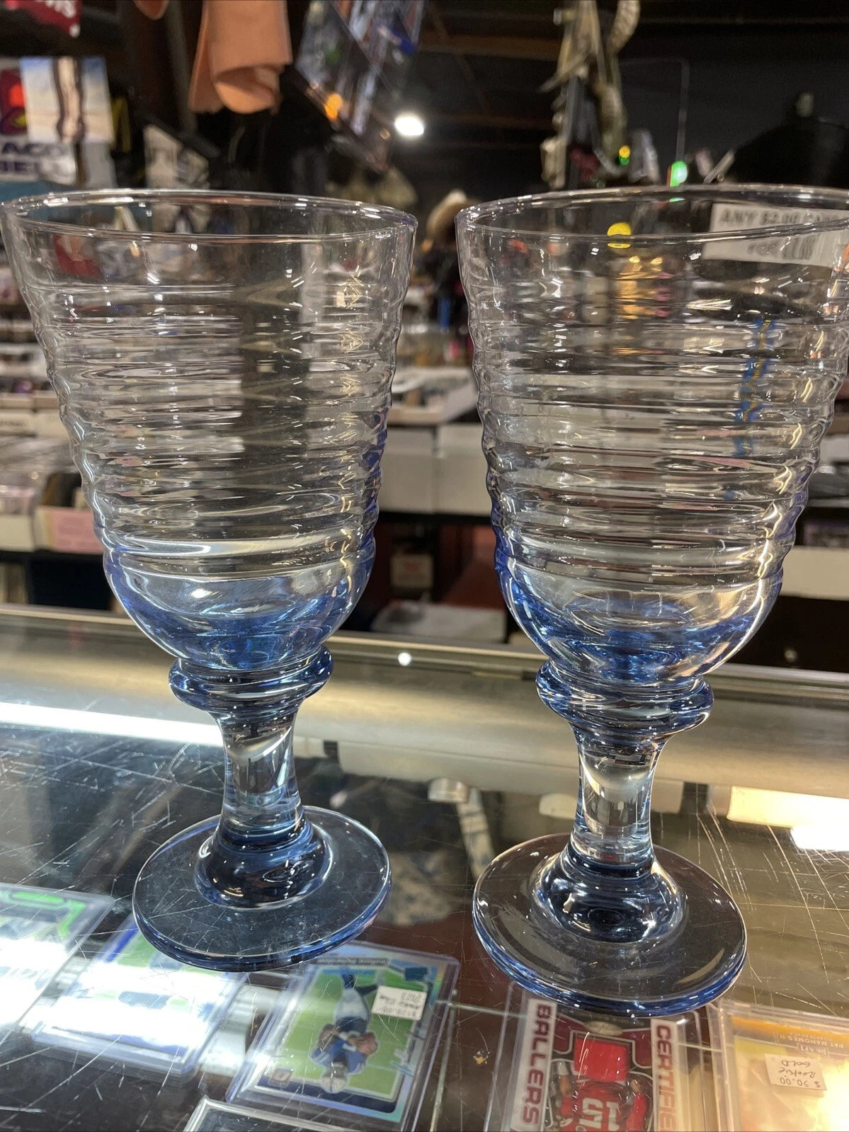 Vintage Libbey Blue Sirrus Ripple Glasses Water Goblet Set, Startrek