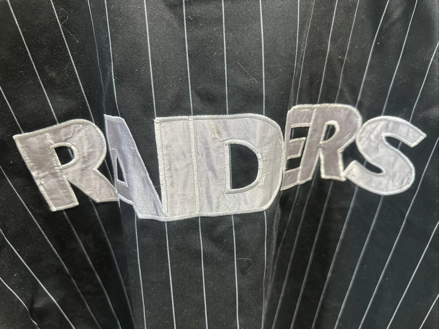 Vintage 1990's Starter LA Raiders Pinstrip Baseball Jersey NFL L Black Rare