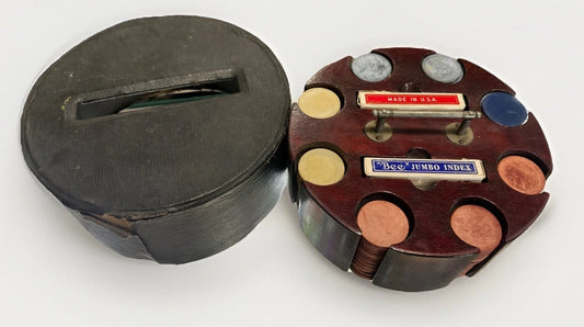 Vintage 200 Clay Poker Chips Set Wood Case carousel Caddy Bakelite Handle Cards