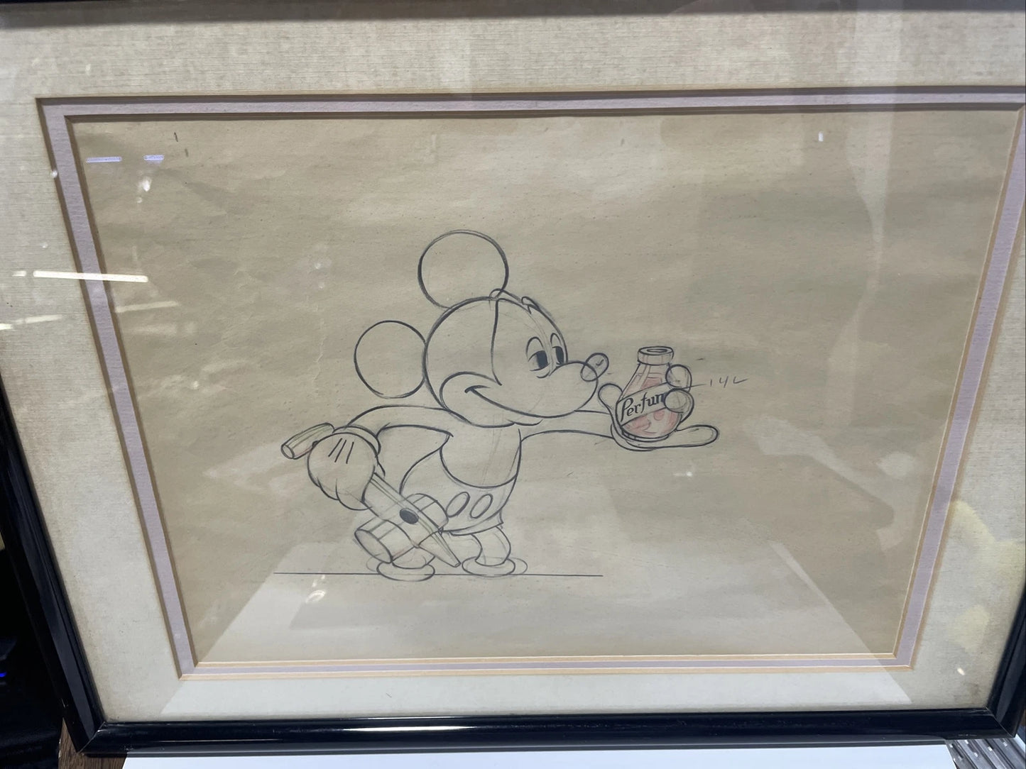 Original Animated Pencil Drawing Of Mickey Mouse From SOCIETY DOG SHOW 1939 COA