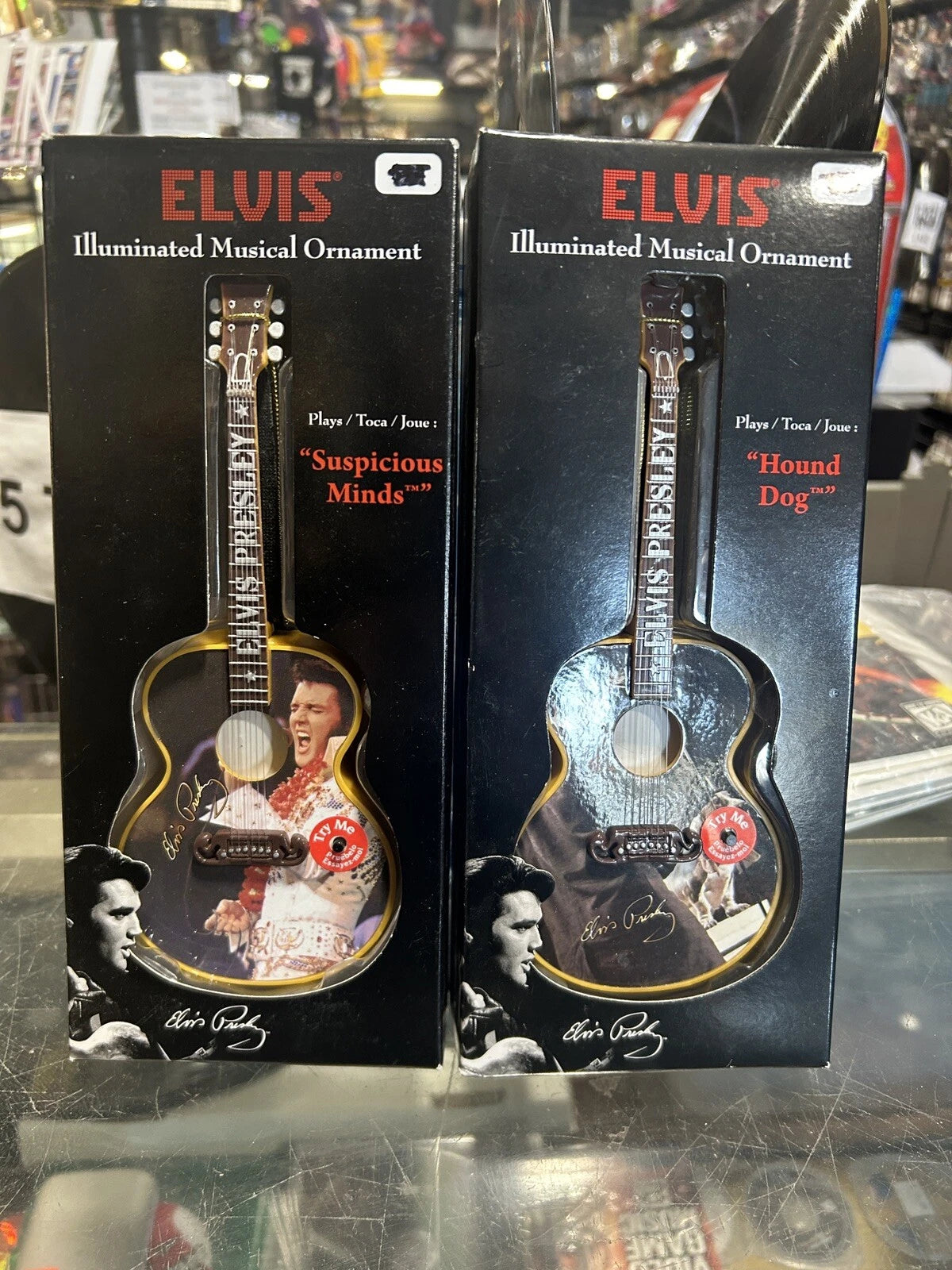 Elvis Musical Ornament "Hound Dog" “White Jumpsuit” Guitar Set