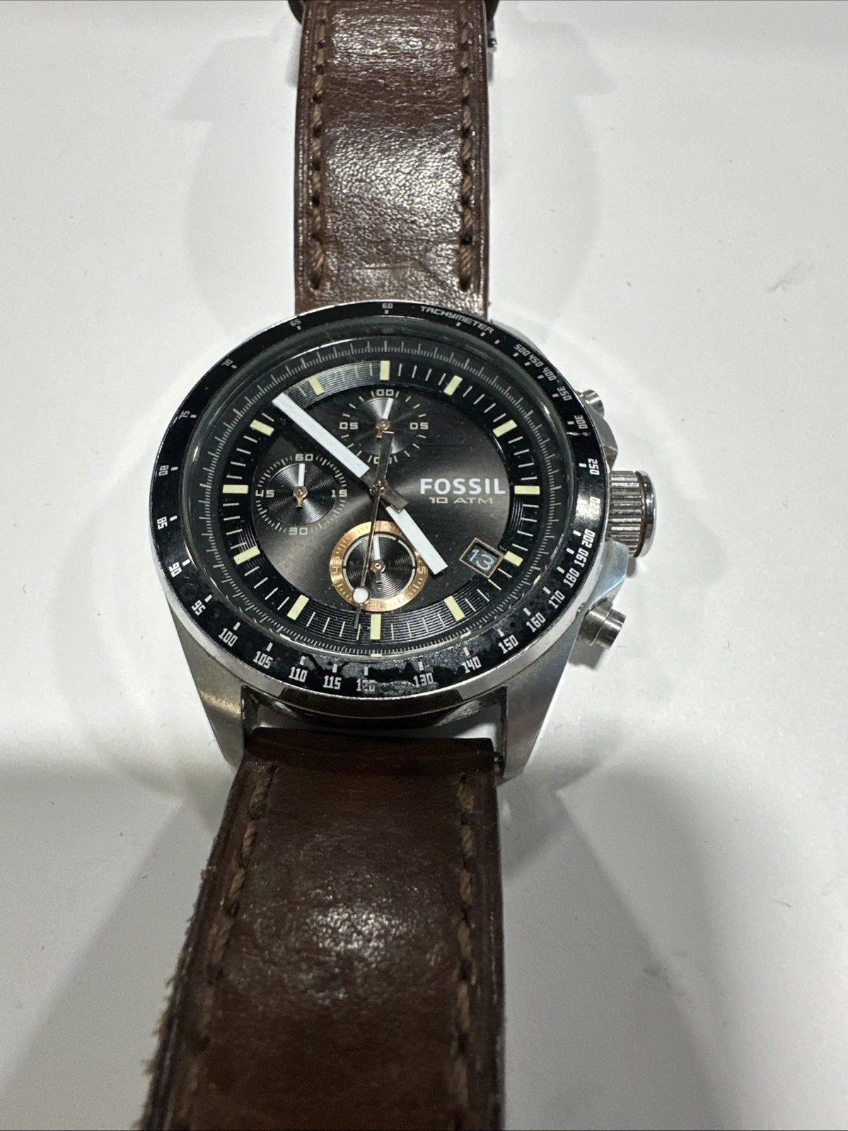 Fossil Decker Chronograph Mens Watch 44mm Black Dial Date DE-2017 Needs Battery
