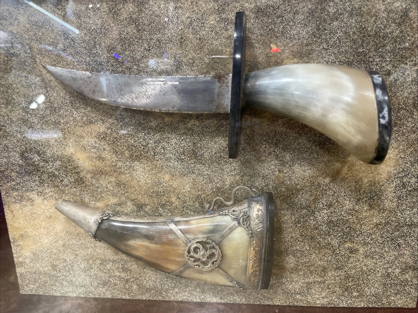 Knife Dagger With Horn Scabbard Shadow Box Replica Vintage Rare Unique