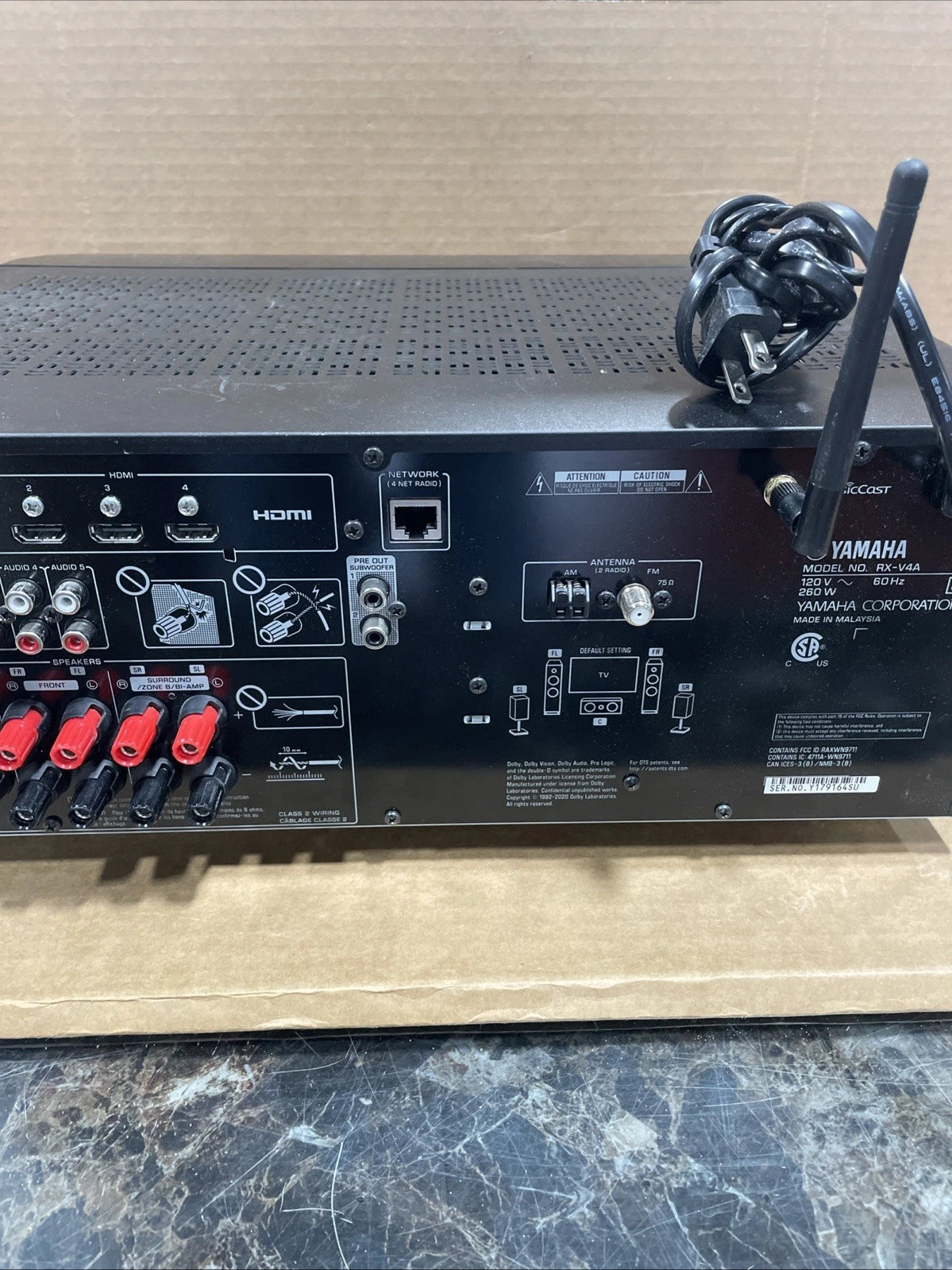 Yamaha RX-V4A 5.2 Channel AV Receiver Bluetooth MusicCast HDMI 4K – Excellent
