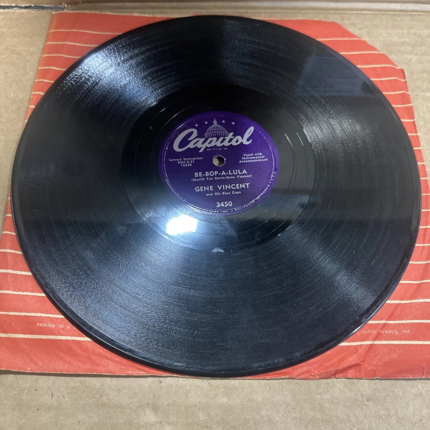 GENE VINCENT Vintage 78rpm "BE-BOP-A-LULA & WOMAN LOVE" on Capitol #3450 VG