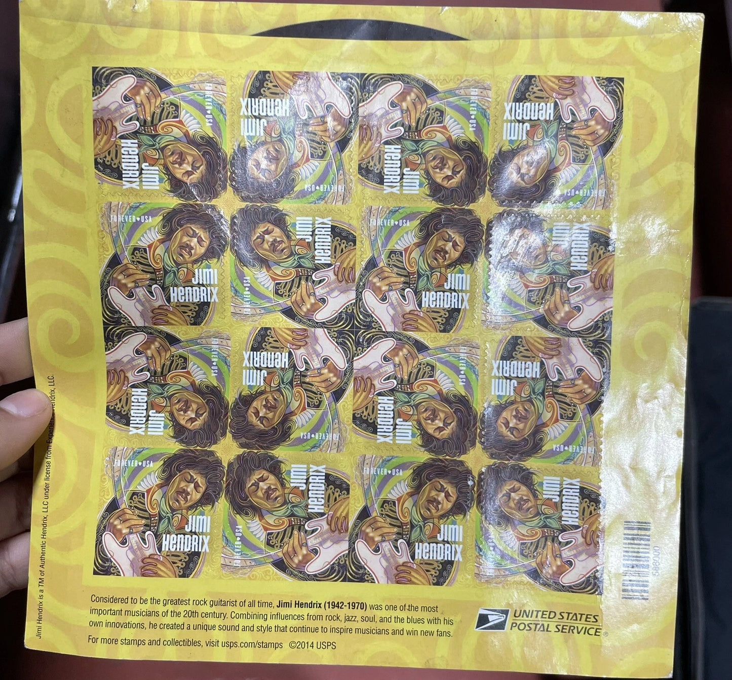 Black History Jimi Hendrix 2014 Forever Stamp Sheet of 16 MNH OG