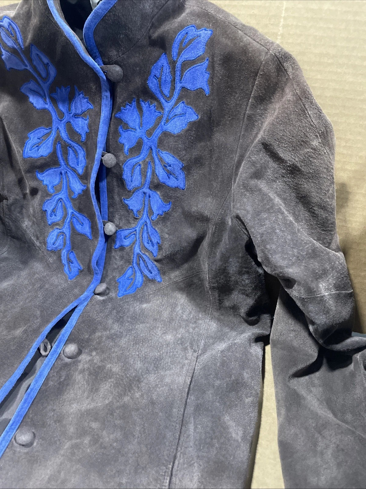 LINEA by LOUIS DELL'OLIO Genuine Leather Suede Blue Decor Jacket Coat Size Small