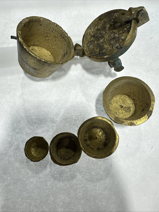Antique Brass Hinged Apothecary Nesting Cup Weights Set of 5 Germany 2g - 100g