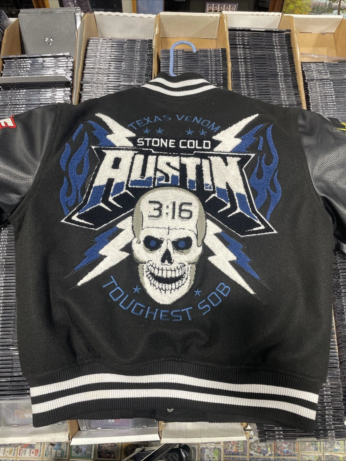 WWE x SP Letterman Jacket Stone Cold Steve Austin 3:16 Black Size Small