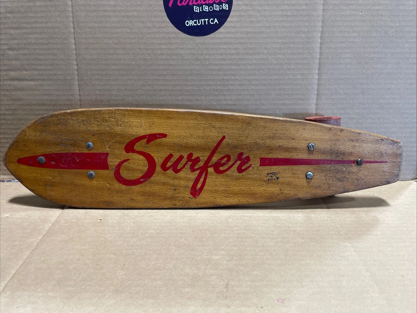 Antique Vintage 1960s Wooden Wood Early Skateboard "Surfer" Rare Vintage