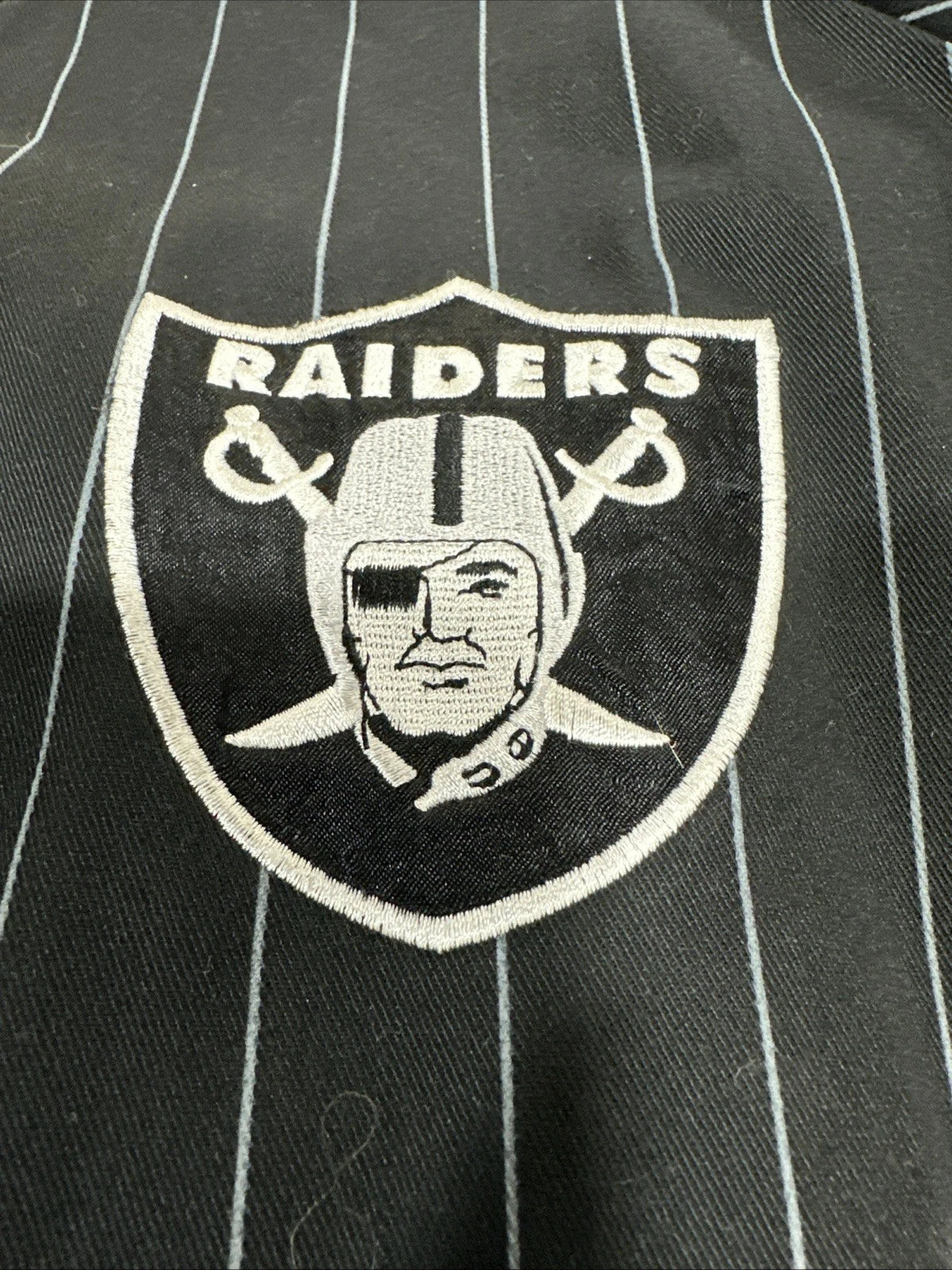 Vintage 1990's Starter LA Raiders Pinstrip Baseball Jersey NFL L Black Rare