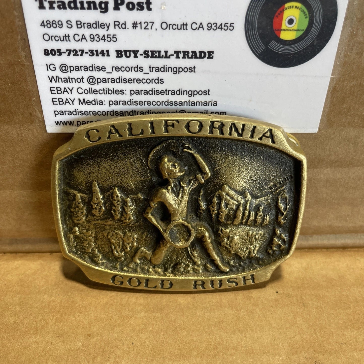 VINTAGE CALIFORNIA STATE GOLD RUSH SOLID BRASS BELT BUCKLE