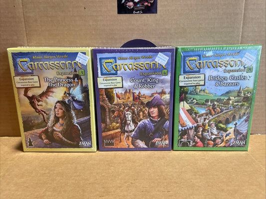 Carcassonne Expansion #3 + Expansion 6 + Expansion 8 Z-Man Games Brand New Lot 3