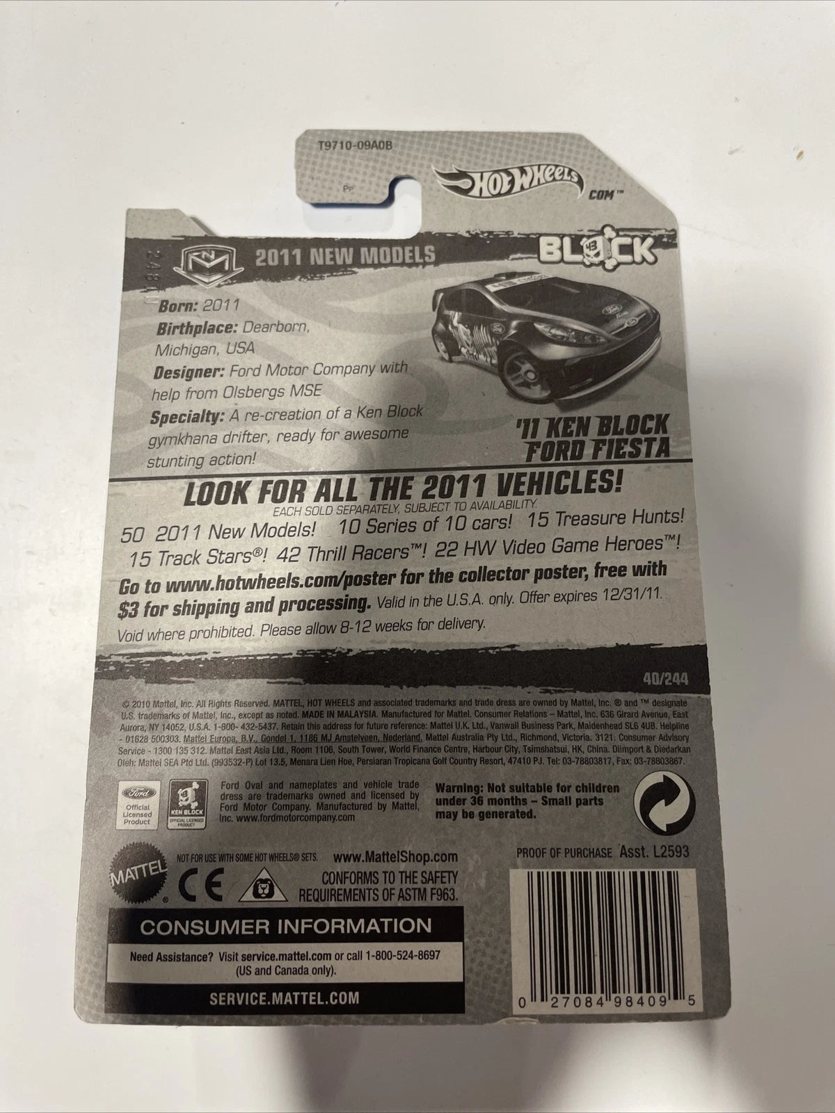 New HTF 2011 Hot Wheels Black 11 Ken Block Ford Fiesta Hoonigan MONMC