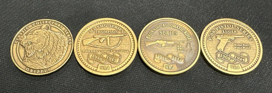 NRA Token Coins Luger, Browning Rifle, Thompson, And Grizzly Coin Lot