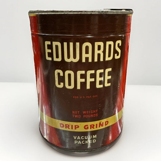 RARE SEALED Antique Vtg 2 Lb Edward’s Coffee Can W/ Attached KEY