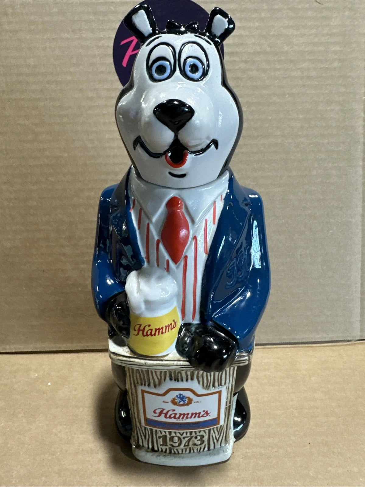Hamm's Beer Bear Suit Vintage 1973 Ceramarte Blue Suit Growler Bottle Decanter