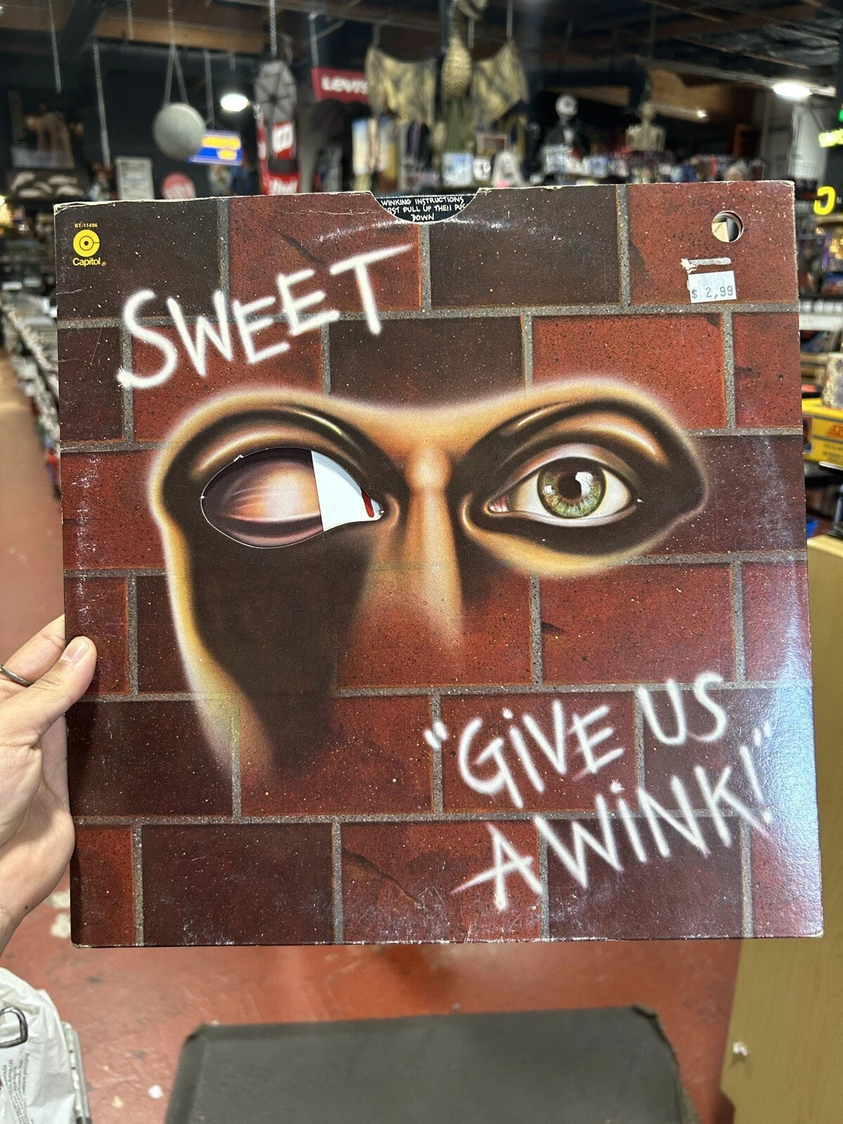 SWEET Give Us A Wink LP '76 CAPTIOL Die-Cut Gimmick Cover vg++ rare stickers!