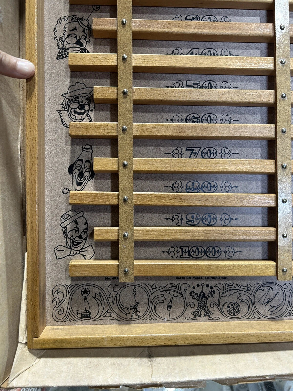 Vintage Wood Jugg-O-Lette Balancing Clown Marble Game With Original Box